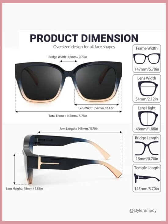 Polarized Fit Over Sunglasses Square Oversized UV Protection main image 7